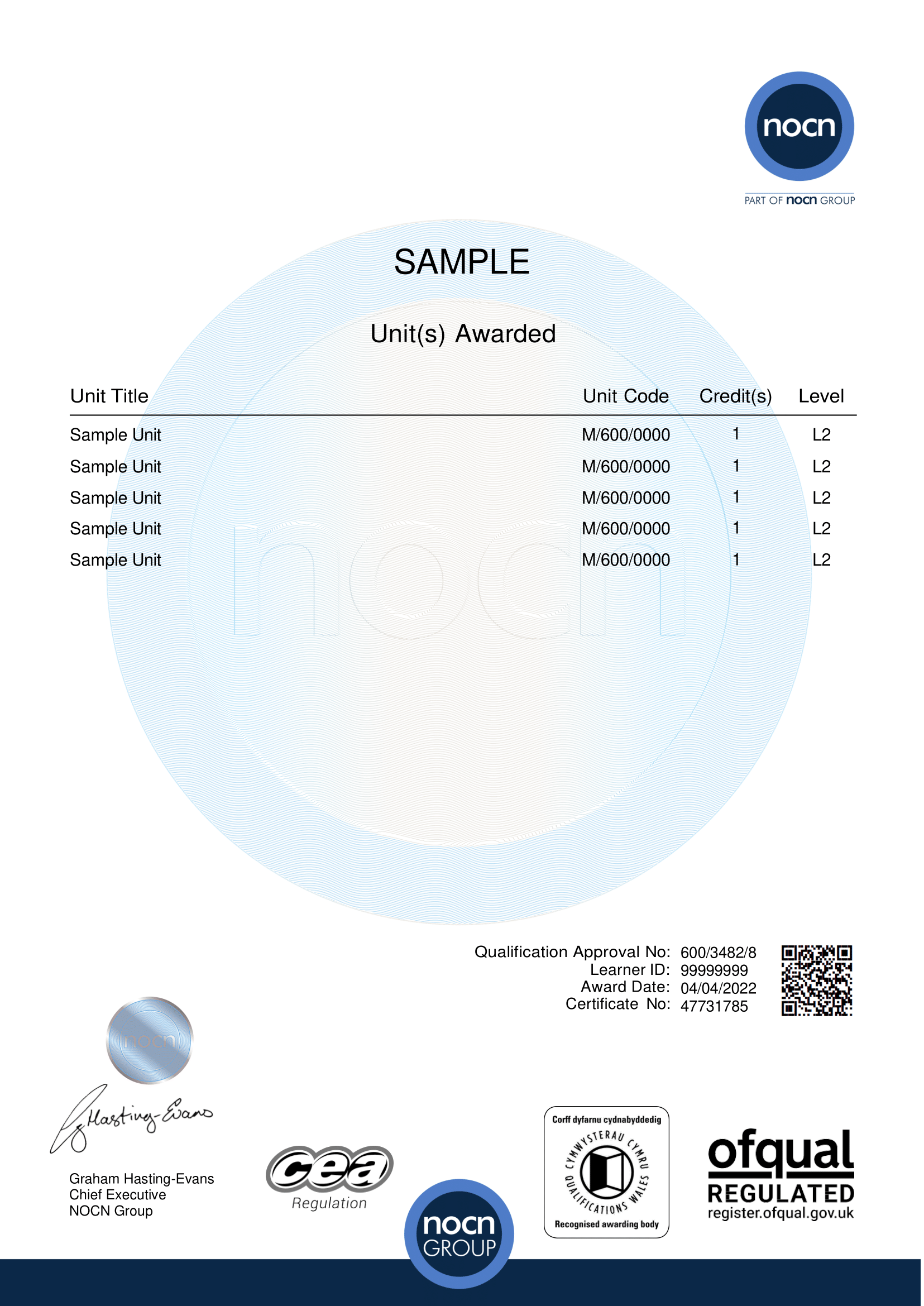 NOCN ESOL Certificate Page 2